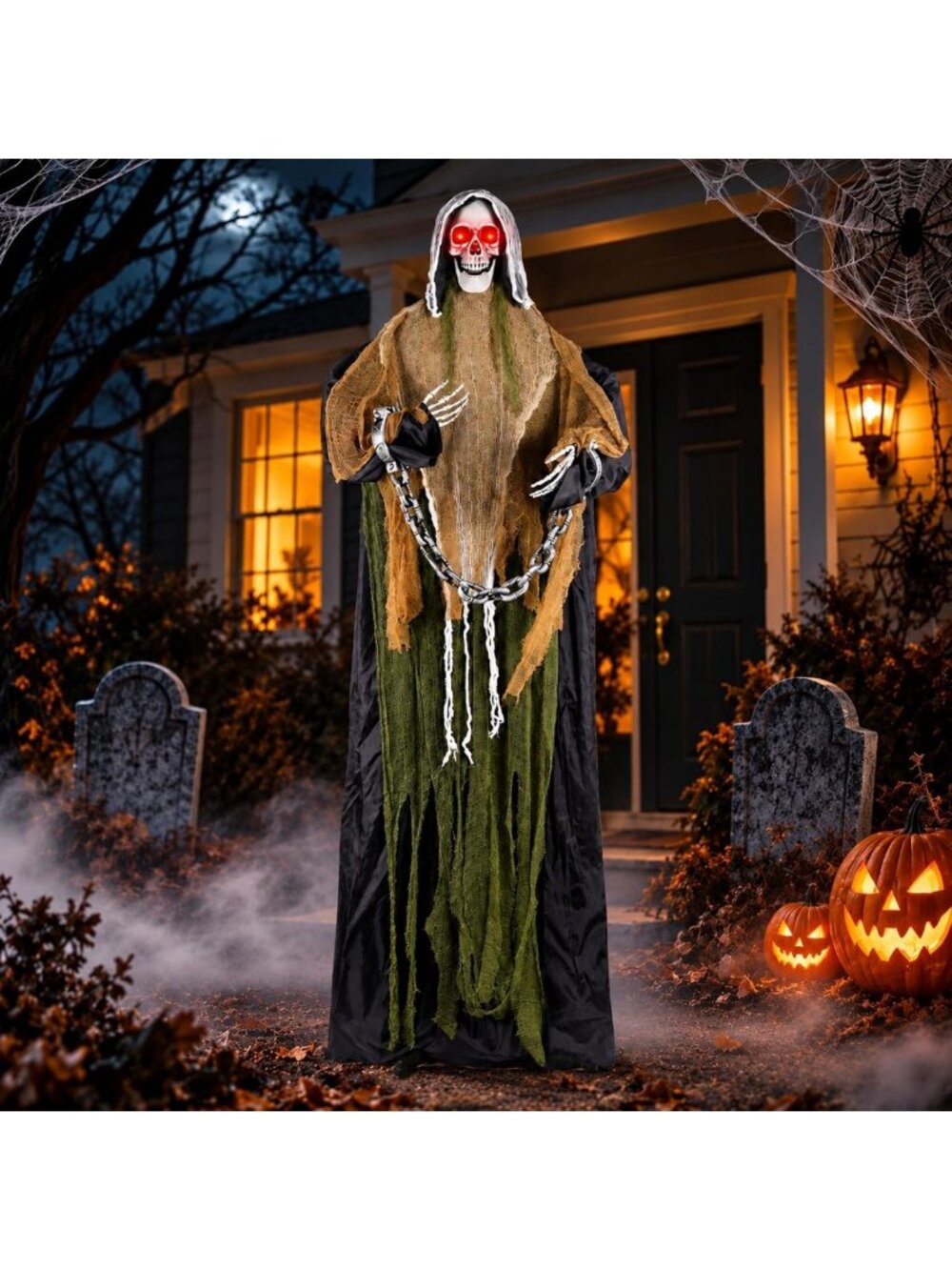 74" Halloween Animatronic Grim Reaper - Spooky Outdoor Decoration, Haunted Decor